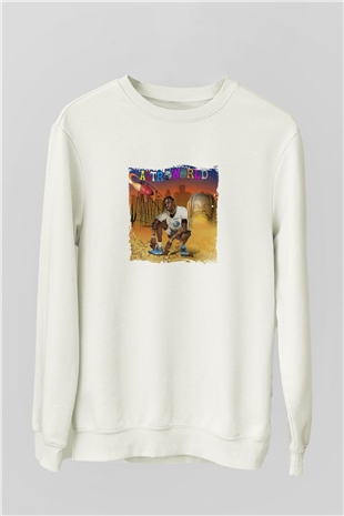 Travis Scott Baskılı Unisex Beyaz Sweatshirt
