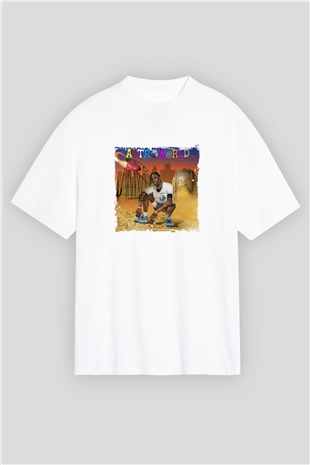 Travis Scott Baskılı Oversize Beyaz Tişört
