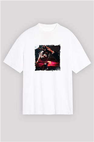 Travis Scott Baskılı Oversize Beyaz Tişört