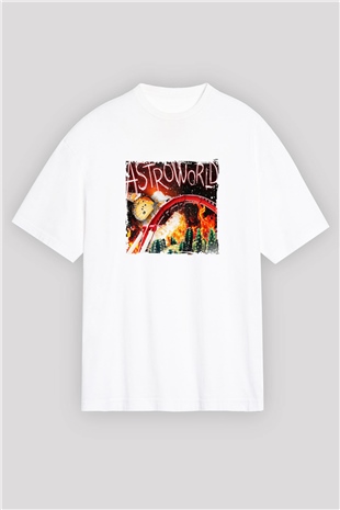 Travis Scott Baskılı Oversize Beyaz Tişört