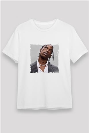 Travis Scott Baskılı Unisex Beyaz Tişört