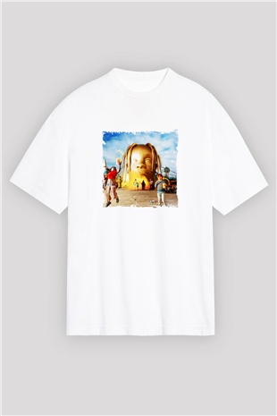 Travis Scott Baskılı Oversize Beyaz Tişört