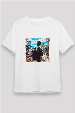 Travis Scott Baskılı Unisex Beyaz Tişört