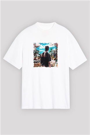 Travis Scott Baskılı Oversize Beyaz Tişört