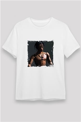 Travis Scott Baskılı Unisex Beyaz Tişört