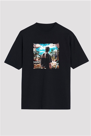 Travis Scott Baskılı Unisex Oversize Siyah Tişört