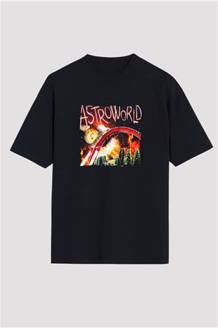 Travis Scott Baskılı Unisex Oversize Siyah Tişört