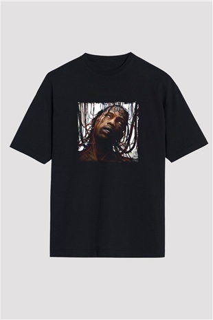 Travis Scott Baskılı Unisex Oversize Siyah Tişört