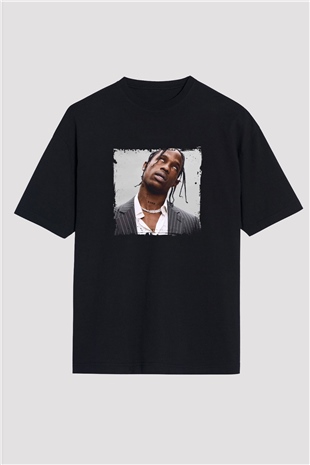 Travis Scott Baskılı Unisex Oversize Siyah Tişört