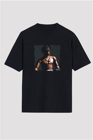 Travis Scott Baskılı Unisex Oversize Siyah Tişört