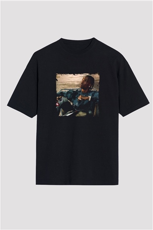 Travis Scott Baskılı Unisex Oversize Siyah Tişört