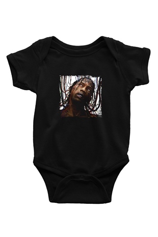 Travis Scott Baskılı Unisex Siyah Bebek Body - Zıbın