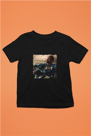 Travis Scott Baskılı Unisex Siyah Çocuk Tişört