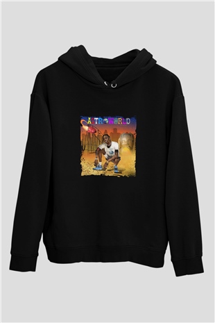 Travis Scott Baskılı Unisex Siyah Hoodie
