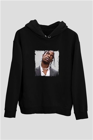 Travis Scott Baskılı Unisex Siyah Hoodie