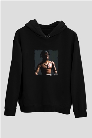 Travis Scott Baskılı Unisex Siyah Hoodie