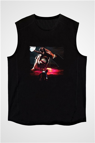 Travis Scott Baskılı Unisex Siyah Kolsuz Tişört