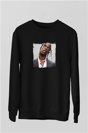 Travis Scott Baskılı Unisex Siyah Sweatshirt