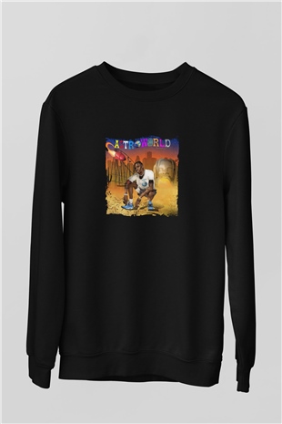 Travis Scott Baskılı Unisex Siyah Sweatshirt