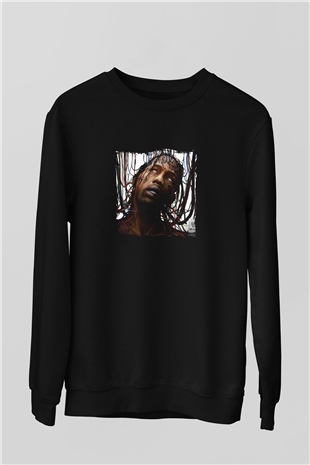 Travis Scott Baskılı Unisex Siyah Sweatshirt