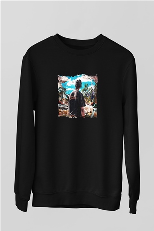 Travis Scott Baskılı Unisex Siyah Sweatshirt