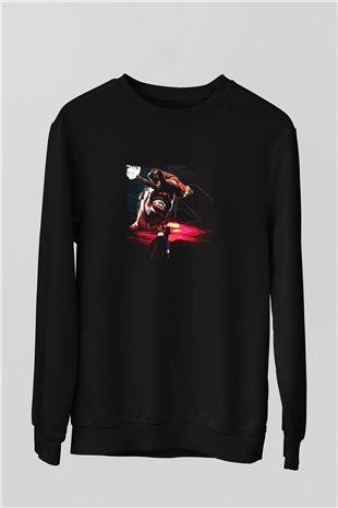 Travis Scott Baskılı Unisex Siyah Sweatshirt