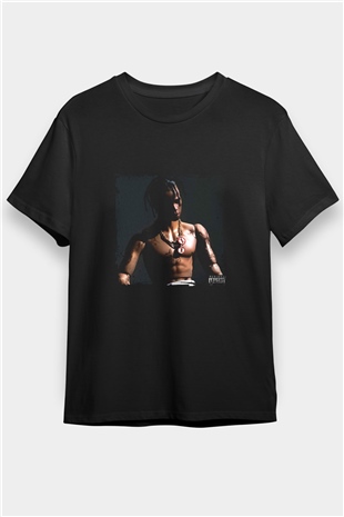 Travis Scott Baskılı Unisex Siyah Tişört