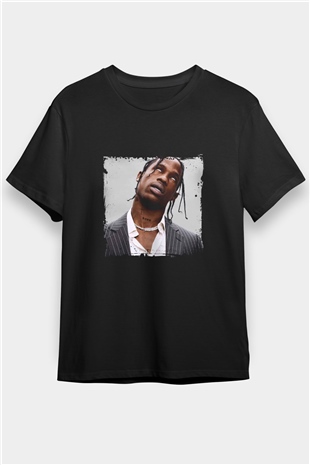 Travis Scott Baskılı Unisex Siyah Tişört