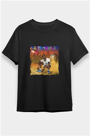 Travis Scott Baskılı Unisex Siyah Tişört