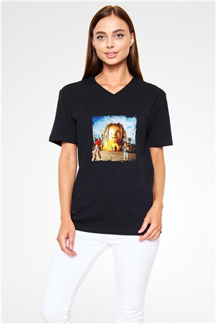 Travis Scott Baskılı Unisex Siyah V Yaka Tişört