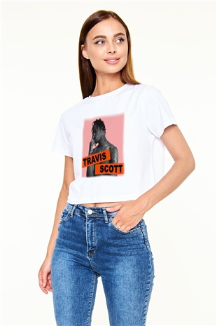 Travis Scott Beyaz Croptop Tişört