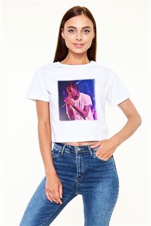 Travis Scott Beyaz Croptop Tişört