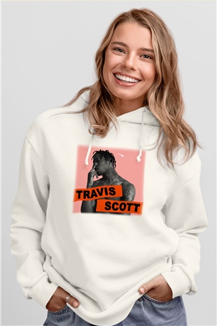 Travis Scott Beyaz Unisex Kapşonlu Sweatshirt