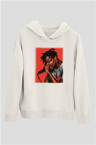 Travis Scott Beyaz Unisex Kapşonlu Sweatshirt