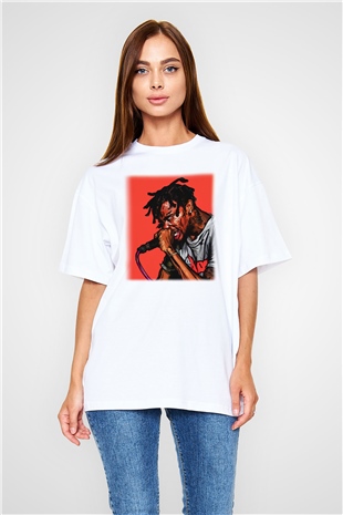 Travis Scott Beyaz Unisex Oversize Tişört T-Shirt