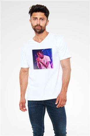 Travis Scott Beyaz Unisex V Yaka Tişört T-Shirt