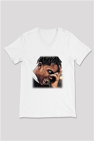 Travis Scott Beyaz Unisex V Yaka Tişört T-Shirt
