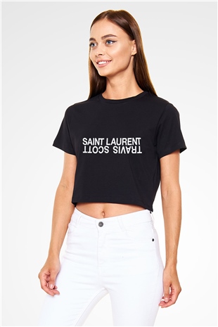 Travis Scott Siyah Crop Top Tişört