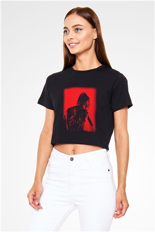 Travis Scott Siyah Crop Top Tişört