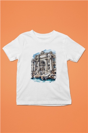 Trevi Çeşmesi Baskılı Beyaz Unisex Çocuk Tişört
