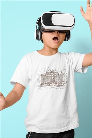 Trevi Çeşmesi Baskılı Beyaz Unisex Çocuk Tişört