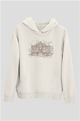 Trevi Çeşmesi Beyaz Unisex Kapşonlu Sweatshirt