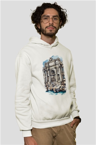 Trevi Çeşmesi Beyaz Unisex Kapşonlu Sweatshirt