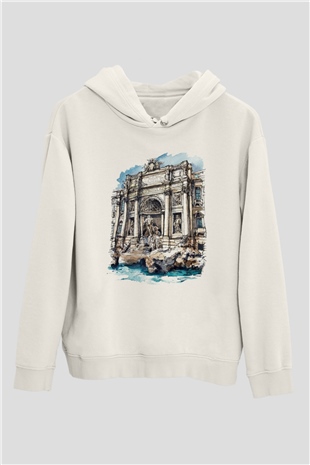 Trevi Çeşmesi Beyaz Unisex Kapşonlu Sweatshirt