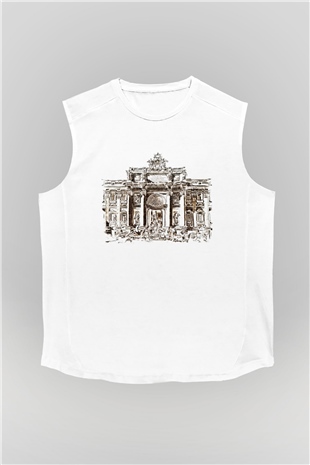 Trevi Çeşmesi Beyaz Unisex Kolsuz Tişört