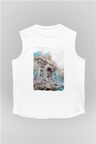 Trevi Çeşmesi Beyaz Unisex Kolsuz Tişört