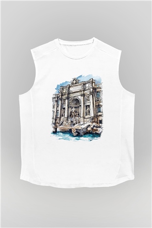 Trevi Çeşmesi Beyaz Unisex Kolsuz Tişört