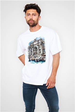Trevi Çeşmesi Beyaz Unisex Oversize Tişört T-Shirt