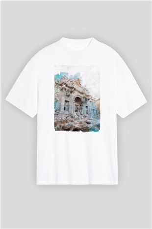 Trevi Çeşmesi Beyaz Oversize Tişört Oversize T-shirt - TişörtFabrikası
