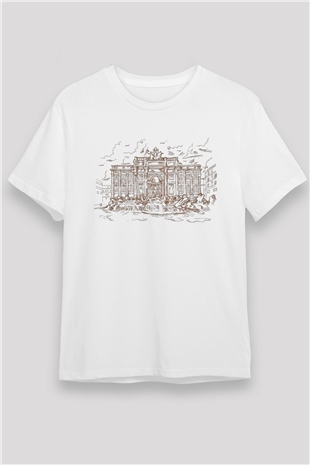 Trevi Çeşmesi Beyaz Unisex Tişört T-Shirt - TişörtFabrikası